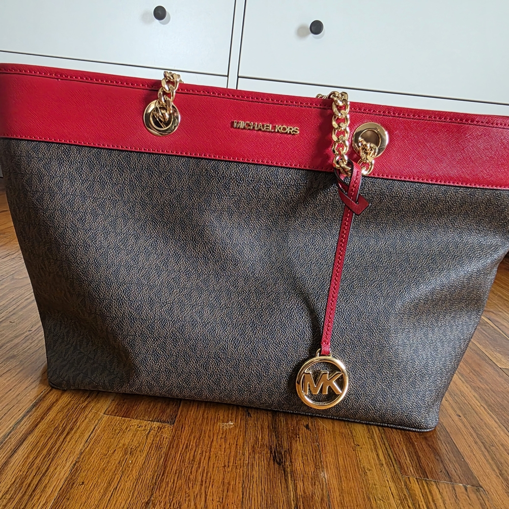 Michael Kors Red and Brown Women's Tote Bag